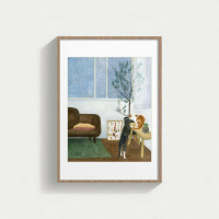 【有鹿为安ULU】原创现代文艺清新猫和雪装饰画客厅卧室墙壁画