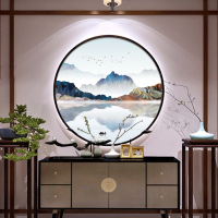 彩色意境山水实木圆画新中式客厅装饰画卧室书房玄关挂画风景壁画