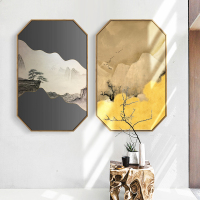 极乐世界 新中式古风抽象八边形装饰画玄关墙面竖版过道客厅挂画