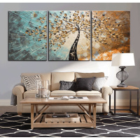 财树装饰画现代简约客厅挂画北欧三联画沙墙立体无框油画手绘