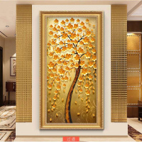 金花瓶财树入户玄关装饰画竖版过道走廊风水挂画墙面壁画