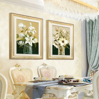 餐厅装饰画现代简约欧式饭厅餐桌背景墙挂画有框两联墙画花开富贵