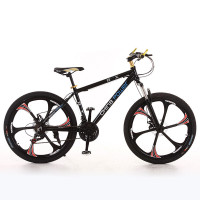 26寸山地自行车铝合金车架24速一体轮加粗减震变速自行车男学生 24速铝合金版一体轮-黑色 26英寸 24速
