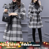 【秋冬旗舰新品特卖 售完即止】反季清仓新款韩版宽松显瘦格子毛呢外套女中长款拼接系带呢子大衣娅洛尔
