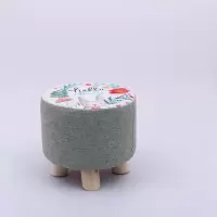 实木布艺凳子小板凳时尚换鞋凳家用圆椅矮凳客厅卧室沙发凳布艺凳 圆凳-青兔
