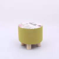 实木布艺凳子小板凳时尚换鞋凳家用圆椅矮凳客厅卧室沙发凳布艺凳 圆凳-绿兔