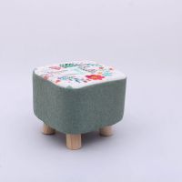 实木布艺凳子小板凳时尚换鞋凳家用圆椅矮凳客厅卧室沙发凳布艺凳 方凳-青兔