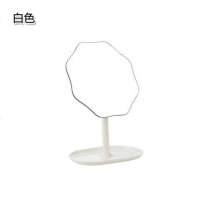 欧式爱心双面化妆镜便携台式梳妆镜宿舍美妆镜子高清公主镜 白色梅花单面镜子带收纳盘(送梳子)