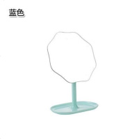 欧式爱心双面化妆镜便携台式梳妆镜宿舍美妆镜子高清公主镜 蓝色梅花单面镜子带收纳盘(送梳子)