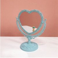 欧式爱心双面化妆镜便携台式梳妆镜宿舍美妆镜子高清公主镜 [蓝色爱心]复古双面镜(送梳子)