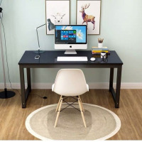 住宅家具简约现代书桌书架一体学生双人电脑桌书柜一体台式电脑桌 浅胡桃 80长40宽74高钢木简易桌