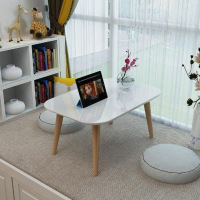 北欧风矮床上小桌子矮桌折叠炕桌折叠床上茶几炕几飘窗桌榻榻米桌 B款象牙白实木脚 均码
