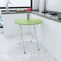 简约餐桌折叠圆形4人吃饭桌家用户外摆摊便携出租房宿舍桌子 70CM加高 蓝底花