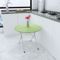 简约餐桌折叠圆形4人吃饭桌家用户外摆摊便携出租房宿舍桌子 50CM高 蓝底花