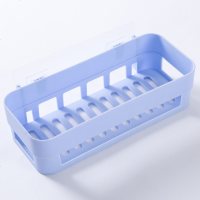 [套餐送肥皂盒]免打孔无痕浴室厨房泥墙挂厕所洗手间塑料置物架 蓝色 三角形[1个装]