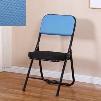 简易凳子靠背椅家用可折叠椅办公椅/会议椅电脑椅座椅培训椅/椅子 黑腿蓝色靠背透气网布面款