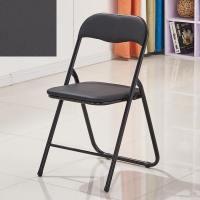 家用折叠椅凳子靠背椅便携椅宿舍电脑椅会议椅办公椅子培训椅餐椅 黑色 时尚款后连腿木板底座