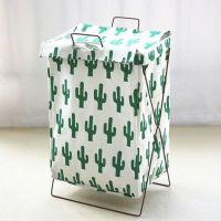 储物框搂少女风匡脏衣桶粗管脏衣服收纳筐篮球厕所毛巾喽脏铁艺折 (带盖)仙人掌38*28*55
