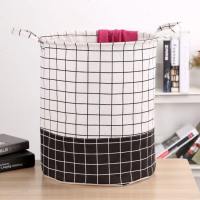 日式塑料脏衣篮洗衣篮脏衣服收纳筐脏衣桶脏衣收纳篮大号脏衣篓桶 黑白方格拼接款特大号42*50