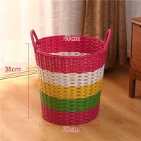 纳匡脏衣篮脏衣篮内衣收纳框筐藤编衣箱蓝子编织竹篮脏衣桶衣服收 大号桃粉彩虹色