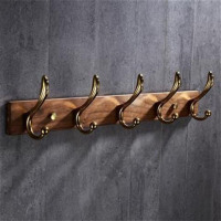 铁兄弟黑胡桃木墙上衣服挂钩衣帽架排钩免打孔实木衣钩挂钩衣架 黑胡桃木[凤尾钩款]7钩68cm