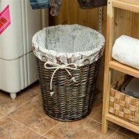 衣服篓脏衣篮藤编带盖衣物玩具收纳筐储物框子家用浴室编织脏衣桶 [灰黑色磨光筐]巴黎铁塔布 ★三号无盖★