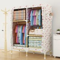 简易衣柜衣帽架实木多功能落地挂衣架卧室置物架衣服收纳柜子 1米宽带外布蔷微花