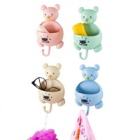 小熊吸盘香皂盒牙刷架肥皂收纳盒浴室壁挂香皂架可爱熊牙刷镜挂钩 1个装 卡其色