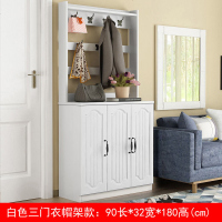 欧式简约现代玄关式厅柜组合家用带挂衣架一体落地口北欧鞋柜 3白无抽屉衣帽架 自己安装