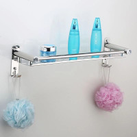 加厚毛巾架免打孔卫生间置物架不锈钢浴室收纳架厕所墙上壁挂件 免打孔+打孔两用(收藏送大礼包) 厚款