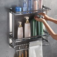 厨房置物架浴室毛巾架免打孔浴巾架不锈钢卫生间收纳架厕所壁挂件 打孔款 加高40cm双层