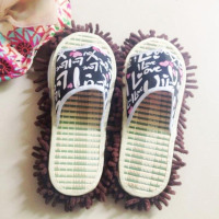 家用清洁擦地板懒人鞋套拖地拖鞋套雪尼尔脚套可拆洗拖把布 37 乳白色 藤席纯雅灰+灰底