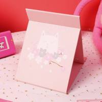 折叠化妆镜宿舍梳妆书桌面可爱大小号便携台式随身翻盖式学生镜子 白猫