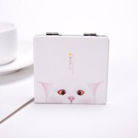 迷你可折叠小镜子随身化妆美妆镜时尚便携式圆形方形双面镜皮面镜 方形-猫咪