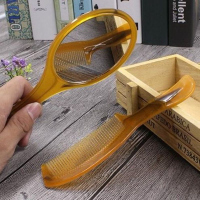 大号镜梳套装便携式牛津化妆镜子美发梳子带手柄男女通用学生宿舍