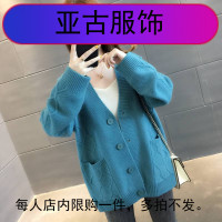 新款领针织衫女短开衫2019秋装纯色口袋纽扣毛衣外套学生百搭女