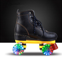 成人双排溜冰鞋 旱冰鞋成年男女双排轮 轮滑鞋四轮闪光溜冰场专用男女儿童初学者