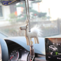 享动小清新一鹿平安汽车挂件车内吊饰可爱小鹿简约后视镜挂饰饰品女 透灰色水貂毛一鹿平安车挂
