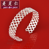 美芙仁宽面镂空时尚纯银手镯女S925吉祥结饰品开口手环民族风首饰