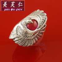 美芙仁宽戒指女金鹰神兽霸气个性S925纯银指环大气饰品