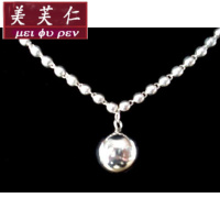 美芙仁S990纯银佛珠项链纯银圆珠项链银珠项链配空心大银珠项链