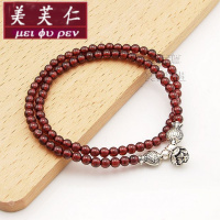 美芙仁小鱼手链石榴石s925纯银精致多层双层女手串时尚饰品