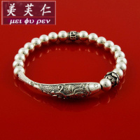 美芙仁情人节设计手链鲤鱼荷花连年有余民族风小鱼纯银女手串