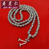 美芙仁释迦摩尼佛教饰品多层手串S925纯银念珠108颗佛珠长手链