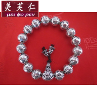 美芙仁990纯银佛珠手链复古全文足银心经手串祈福念珠手串做旧