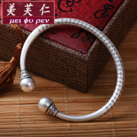 美芙仁新款足银999纯银开口刻心经复古蒜头银手镯手环送女友送妈妈