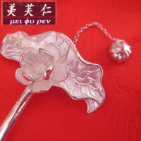 美芙仁纯银荷簪子 999银发簪 流苏 步摇 纯手工荷塘月色款发饰 莲花发钗