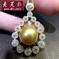美芙仁南洋浓金色珍珠吊坠925银镀18k灰珍珠项链正圆强光白珍珠锁骨链女