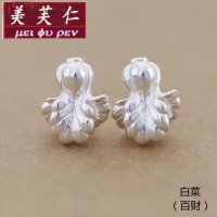 美芙仁纯银白菜弯钩耳钉999足银雏菊雪莲花耳环女学生意个性潮寓意七夕情人节