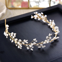 美芙仁新娘头饰结婚饰品巴洛克金色叶子手工软头饰珍珠发箍婚纱礼服发饰
